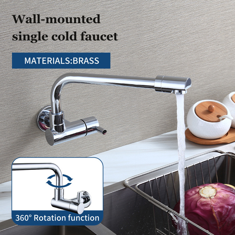 Kitchen Wall Mounted Sink Tap Single Hole Single Handle Cold Water Pull Out Faucet Brass Kitchen Concealed Single Hole Faucet