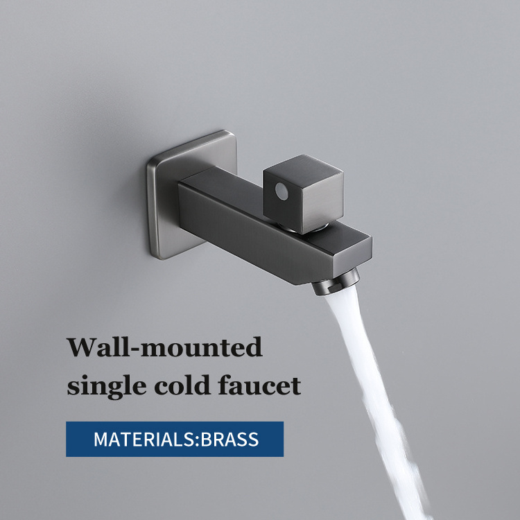 Wall Mounted Single Cold Brass Square Tube Water Taps Bathroom Dark Grey Single Hole Faucet Concealed Single Cold Water Tap