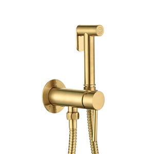 Bathroom Toilet Bidet Shattaf Mixer Hot and Cold Bidet Tap Wall Mount Bidet Faucet Brass Brushed Gold Portable Toilet Sprayer