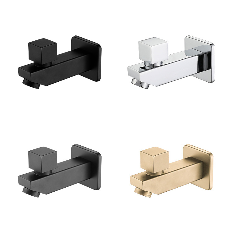 Wall Mounted Single Cold Brass Square Tube Water Taps Bathroom Dark Grey Single Hole Faucet Concealed Single Cold Water Tap