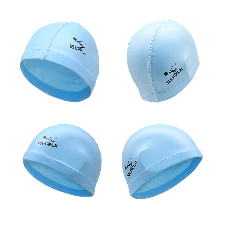 novelty fabric bath hat PU Coated Swim Caps polyester swim cap