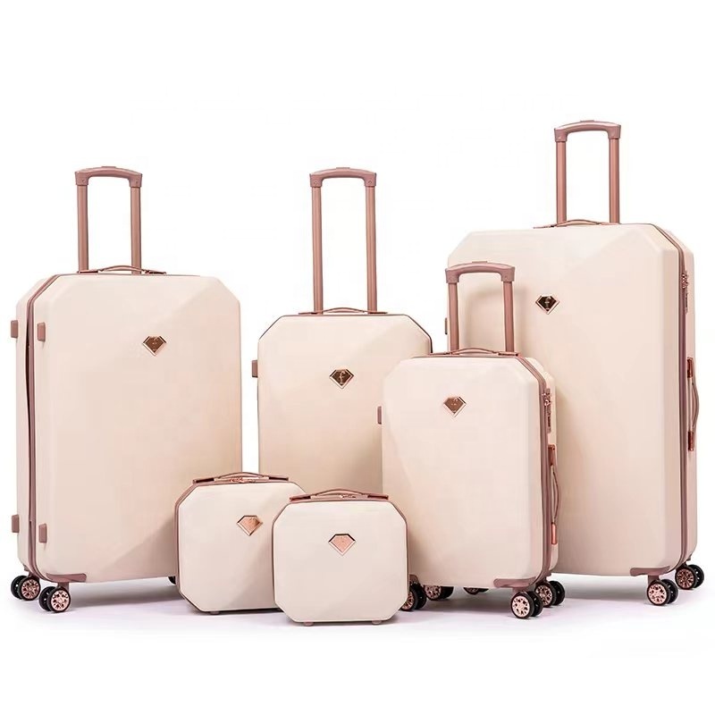 Luxury 1 Set 6 Pcs Travel Trolley Bags Vintage Trendy ABS Carry On Luggage Plastic Suitcase Sets With 12/14 Inch Makeup Boxs