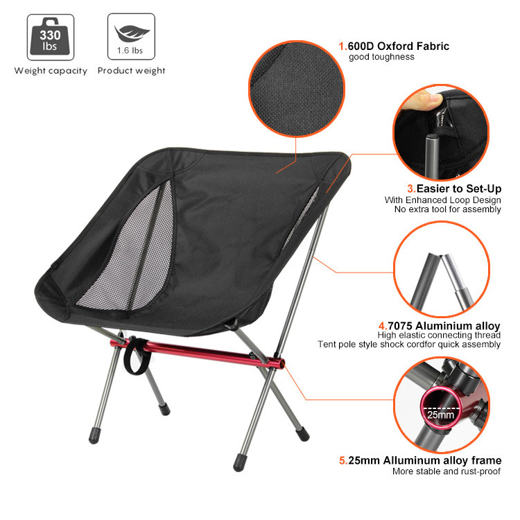 Outdoor beach chair Lightweight Portable Picnic Recliner Foldable Aluminum Moon folding camping chair