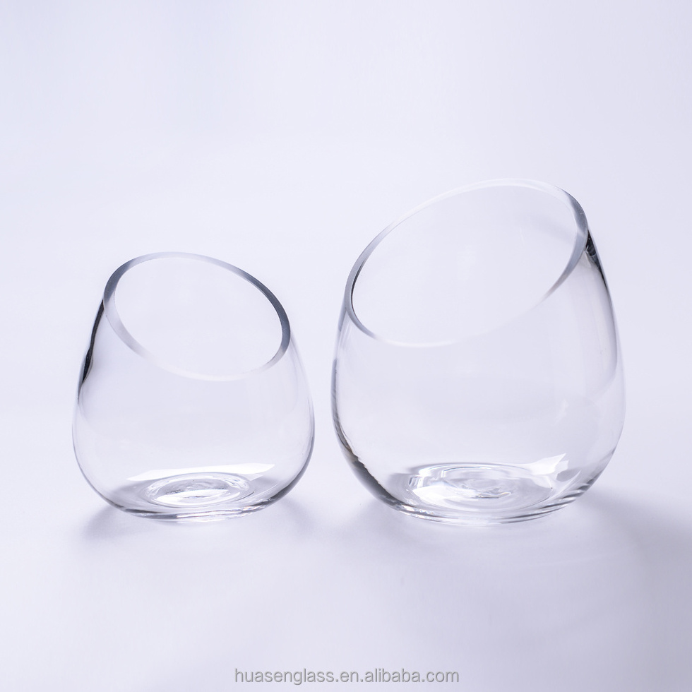 Clear Slant Cut Bowl Glass Vase / Candle Holder Slanted Clear Glass Vase