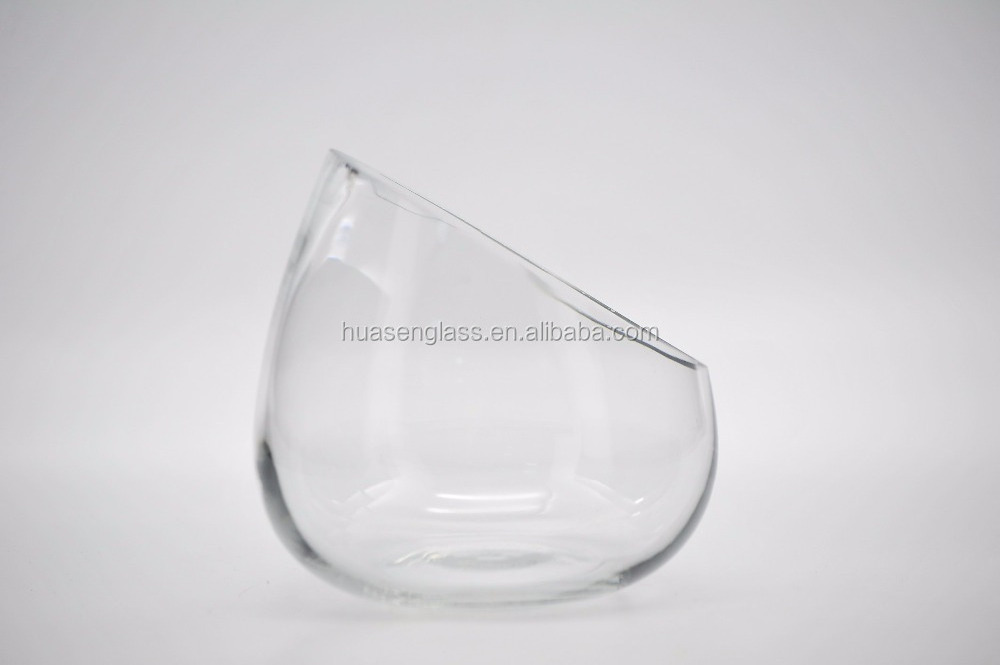 Clear Slant Cut Bowl Glass Vase / Candle Holder Slanted Clear Glass Vase