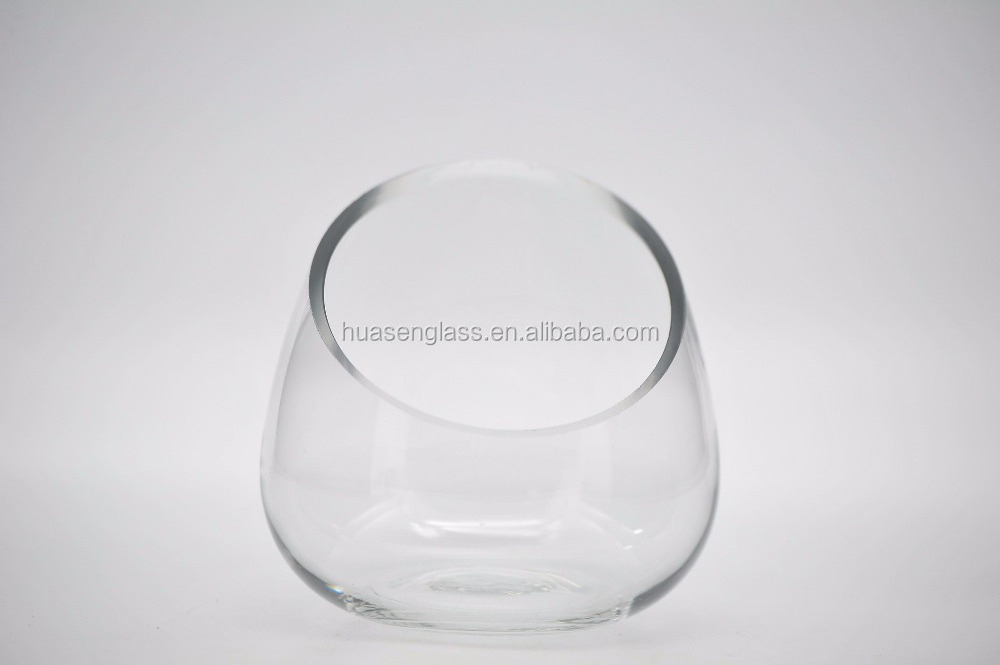 Clear Slant Cut Bowl Glass Vase / Candle Holder Slanted Clear Glass Vase