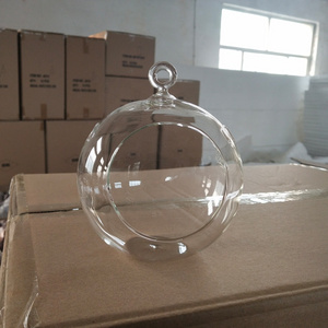 wholesale hot sale cheap hanging round glass ball vase with hole for plant moss and home decoration