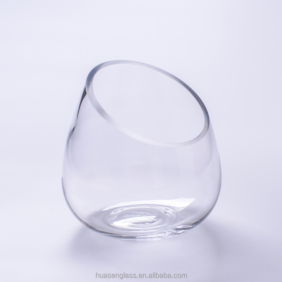 Clear Slant Cut Bowl Glass Vase / Candle Holder Slanted Clear Glass Vase