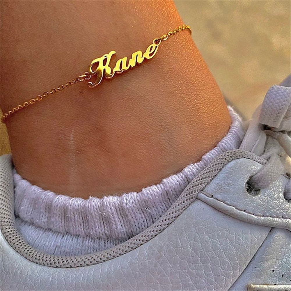 Fashion Custom Name Anklet 18k Gold Plated Chain Personalized Name Stainless Steel Foot Body Jewelry Anklet For Women