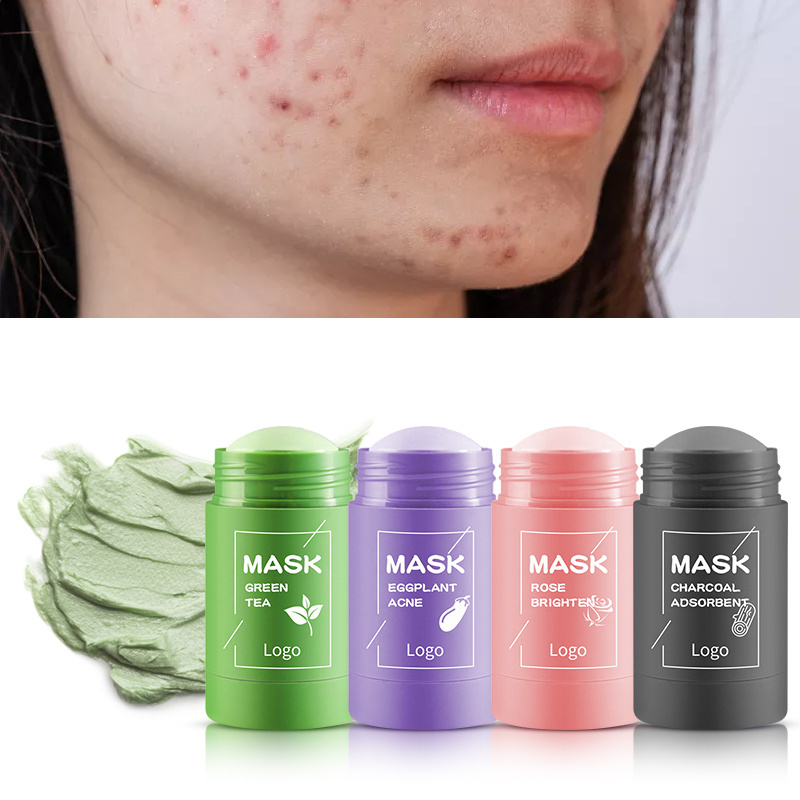 Private Label Face Clay Mask Beauty Products Skincare Eggplant Purifying Mask Facial Clay Mud Solid Green Tea Mask Stick Set