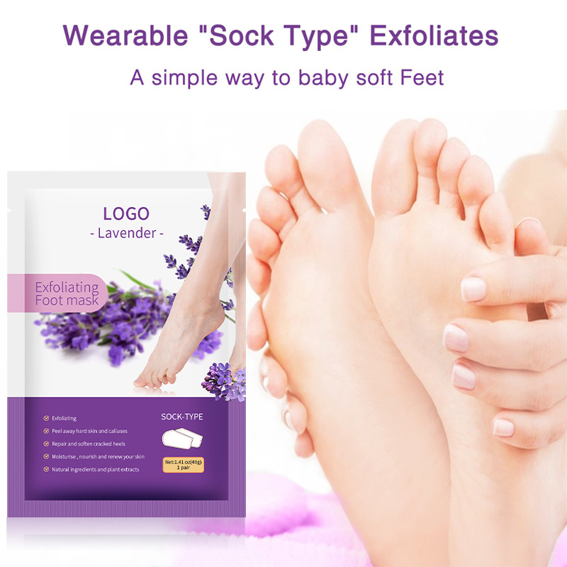 Wholesale OEM Foot Skin Care Products Korean Feet Sheet Mask Socks Exfoliation Peeling Exfoliating Peel Lavender Foot Mask