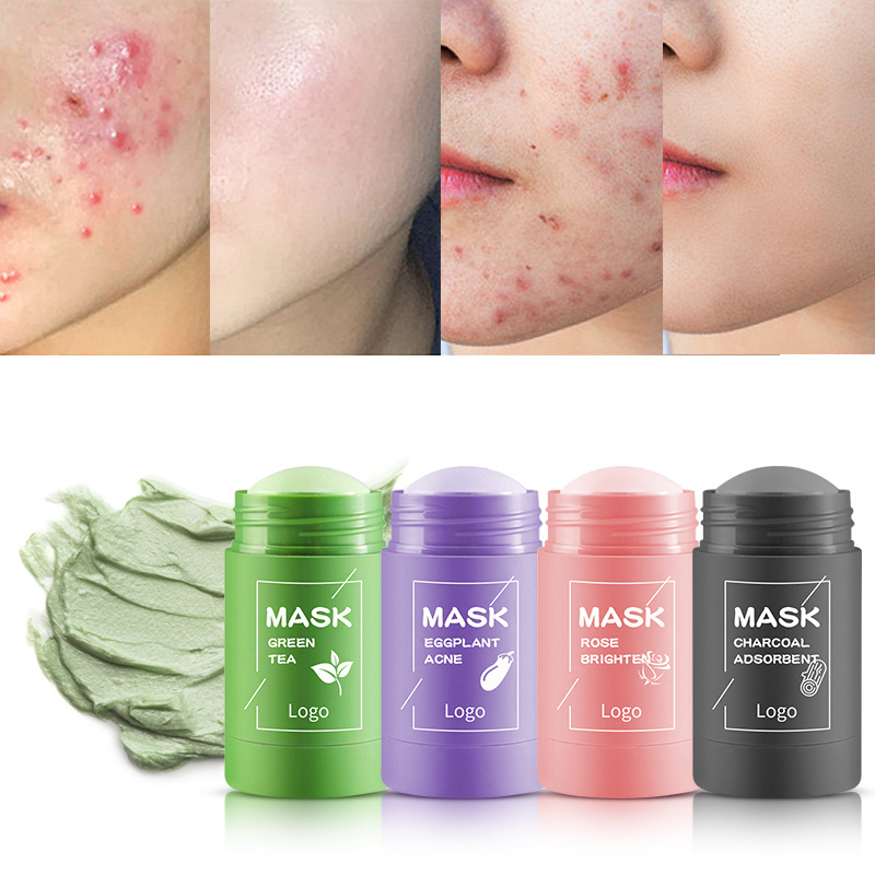 Private Label Face Clay Mask Beauty Products Skincare Eggplant Purifying Mask Facial Clay Mud Solid Green Tea Mask Stick Set