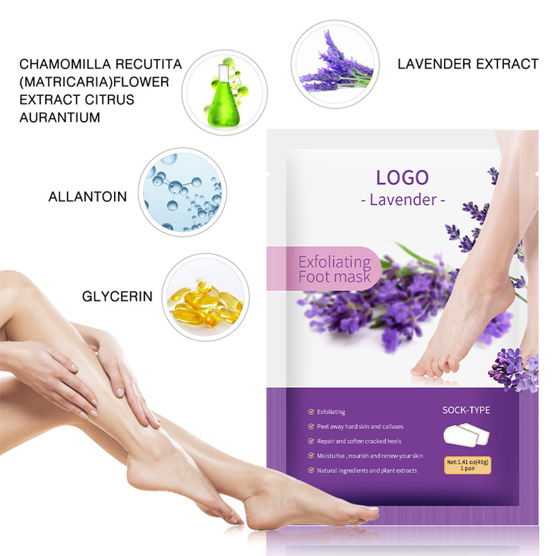 Wholesale OEM Foot Skin Care Products Korean Feet Sheet Mask Socks Exfoliation Peeling Exfoliating Peel Lavender Foot Mask