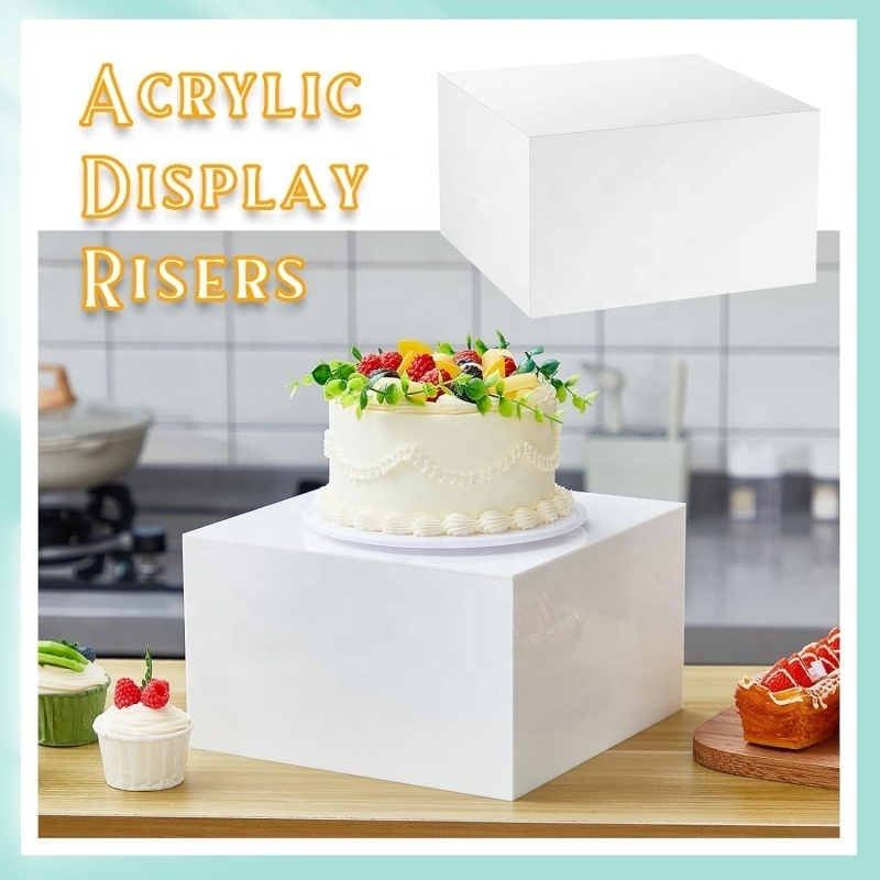 White acrylic 6 pcs food buffet display riser set cube for cupcake centerpiece