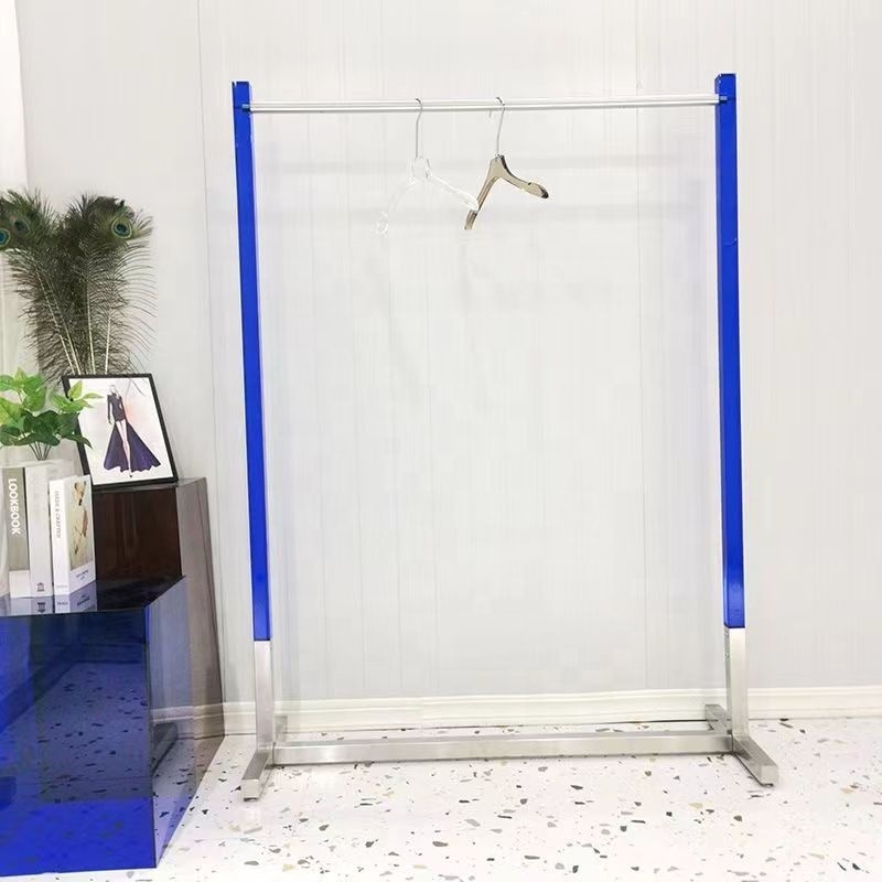 Luxury acrylic clothing store display rack for boutique clothing store with wheels