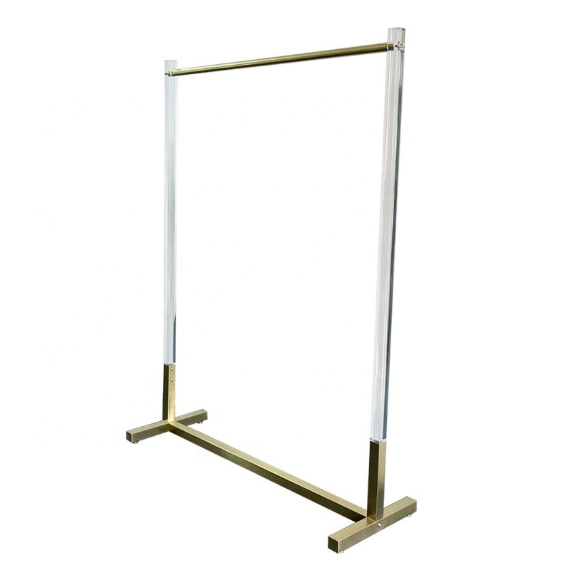 Luxury Gold Lucite Single-Pole Clothing Rack for Boutique Clothes Display Shop