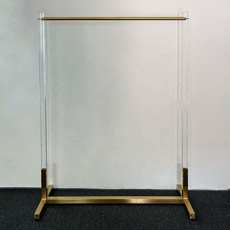 Luxury Gold Lucite Single-Pole Clothing Rack for Boutique Clothes Display Shop