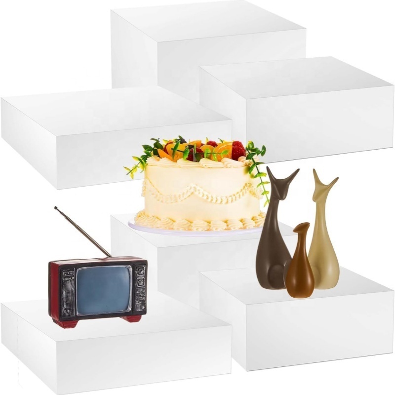 White acrylic 6 pcs food buffet display riser set cube for cupcake centerpiece