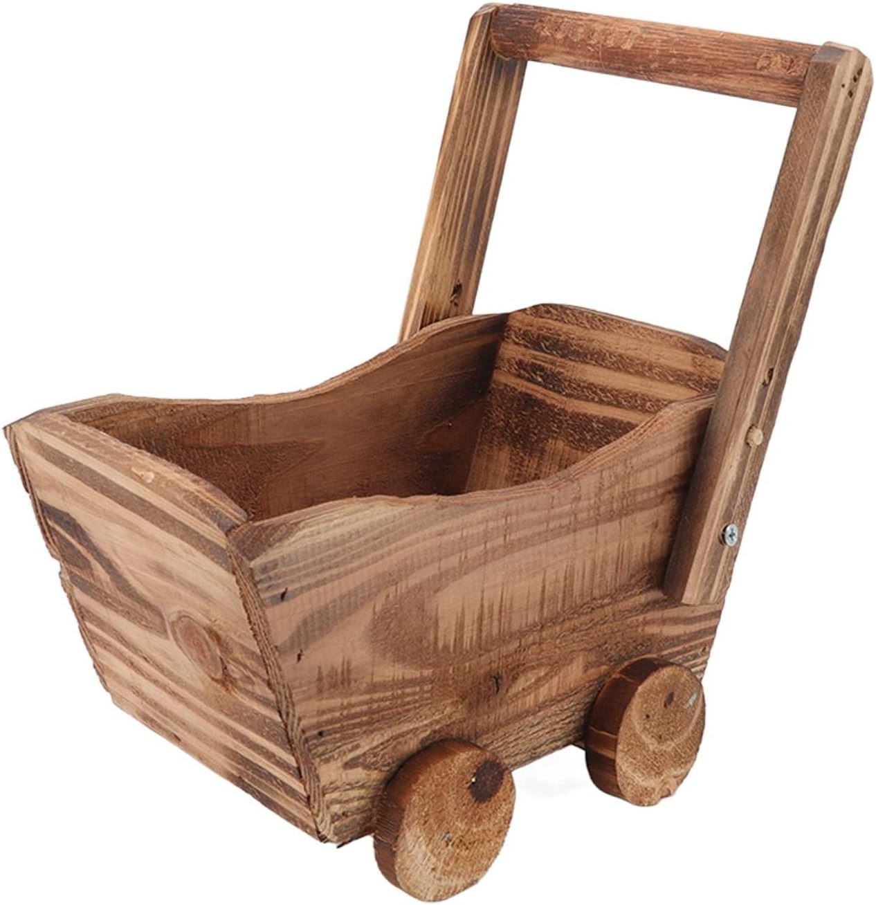 Wooden planter box Garden wagon decoration with wheels for backyard planters in indoor and outdoor gardens