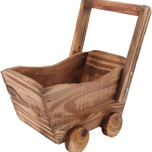 Wooden planter box Garden wagon decoration with wheels for backyard planters in indoor and outdoor gardens