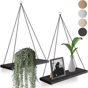 Wall hanger 2 piece set of plant hanger Rope bookshelf Small wooden shelf in bedroom bathroom living room