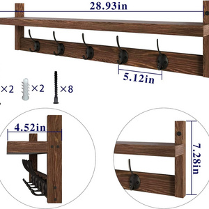 Wall hook with shelf Long entrance wall hanger Wooden coat hookfor wallwith shelf Wall hangingcoat hook rack with 5 double hooks