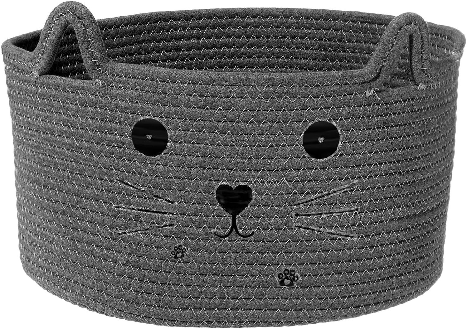 Storage Basket with Ears Decorative Pet Toys Cute Basket Cotton Rope Basket Gift Cat and Dog Toy Box, Nursery Children's Toys