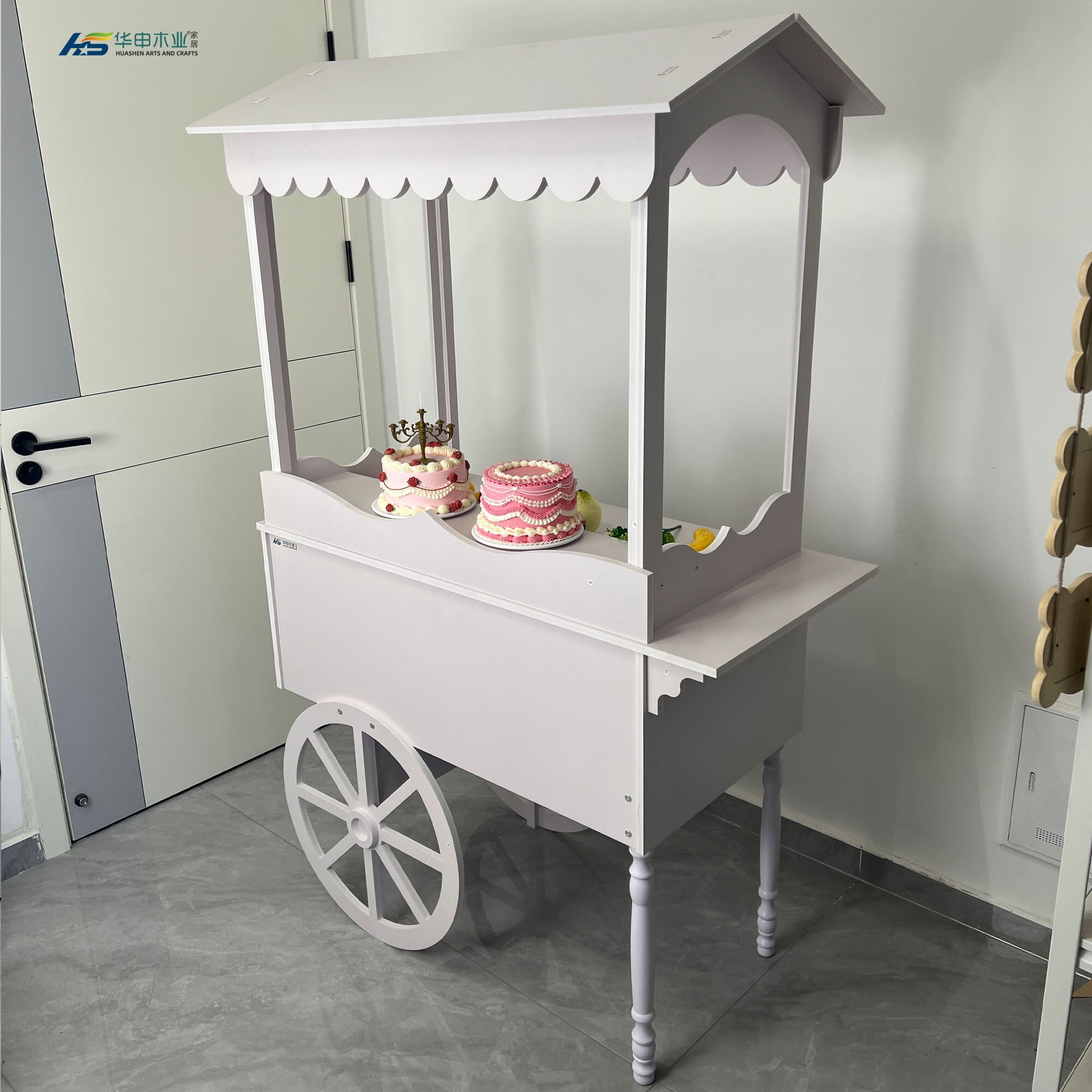 Wooden Candy Cart with Wheels Suitable for Weddings Baby Showers Birthdays Children Wooden Display Stand Party