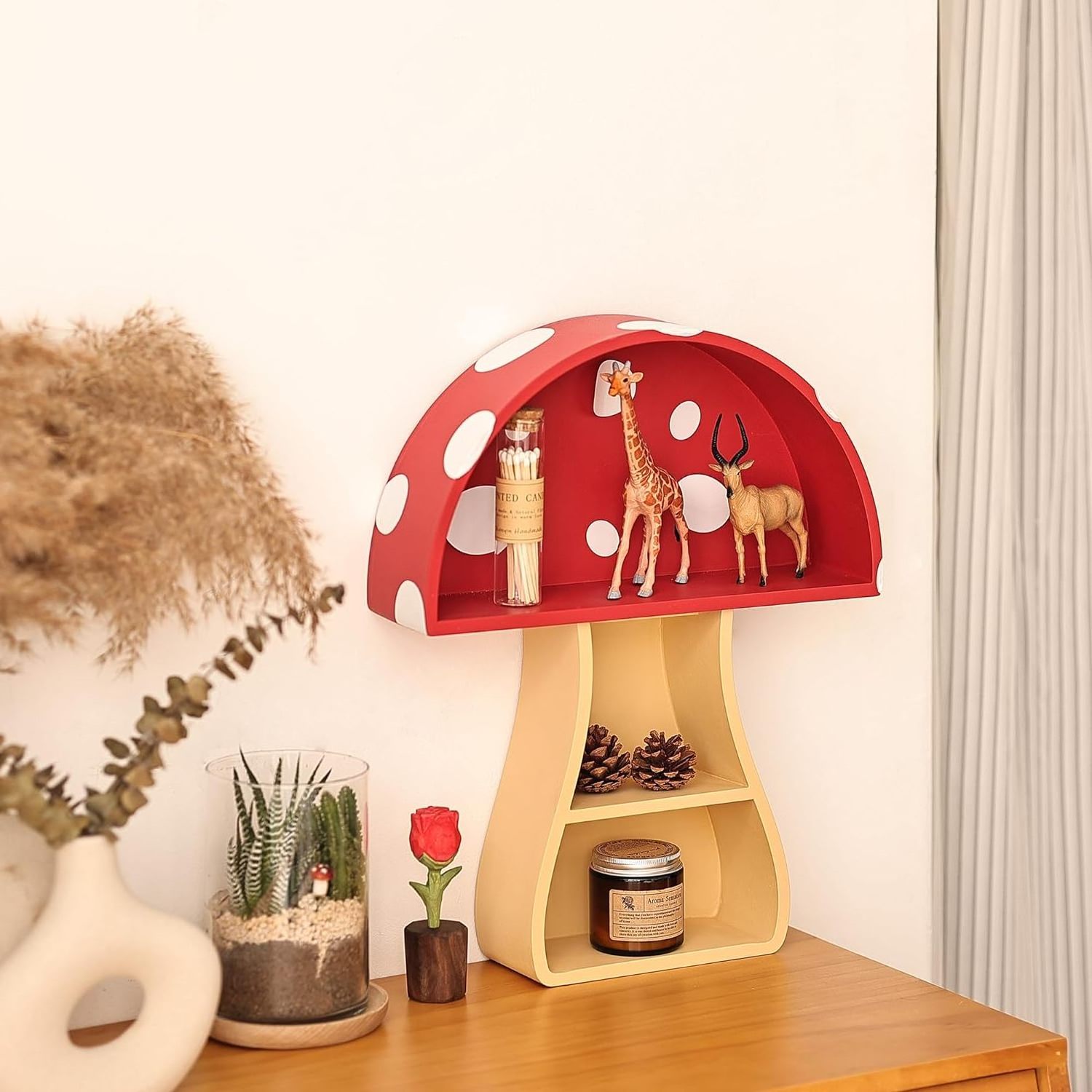 Wooden floating mushroom rack for nursery Bedroom Living Room Kitchen and bathroom Cabin core Room decor perfect for Christmas