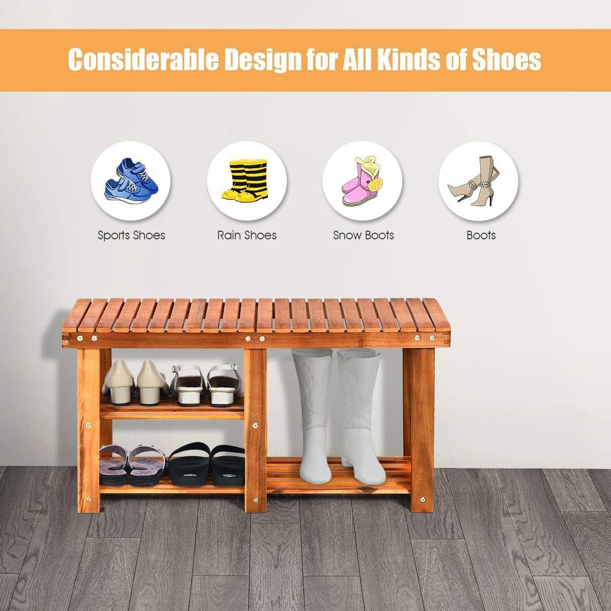 2 layer shoe stool entrance shoe rack with seat Suitable for hallway bathroom living room hallway storage shelf