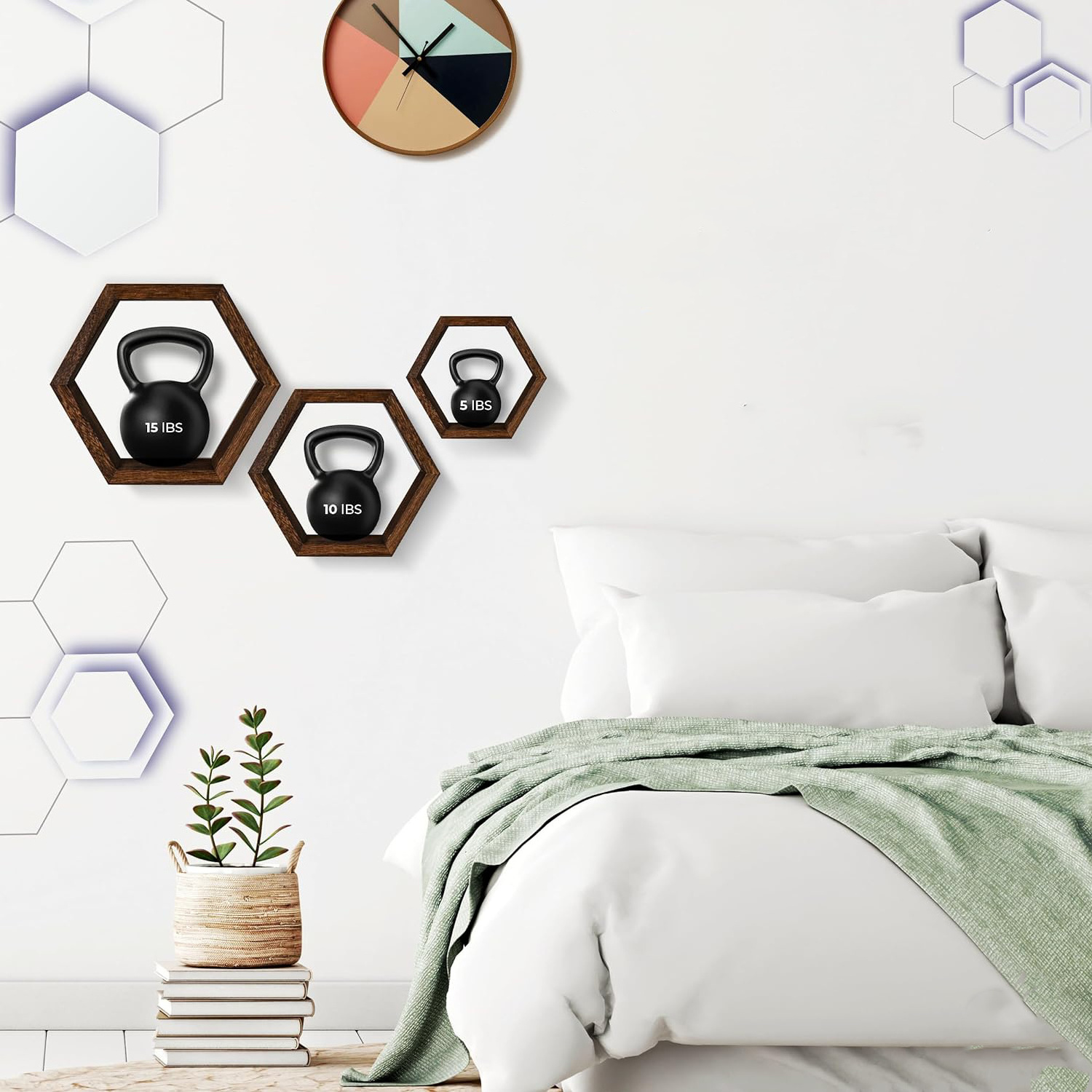 3-piece set pine hexagonal frame for wall decoration Farmhouse honeycomb frame for living room decoration Kitchen storage Wall