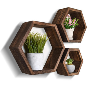 3-piece set pine hexagonal frame for wall decoration Farmhouse honeycomb frame for living room decoration Kitchen storage Wall