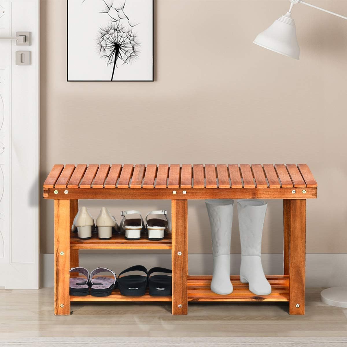 2 layer shoe stool entrance shoe rack with seat Suitable for hallway bathroom living room hallway storage shelf