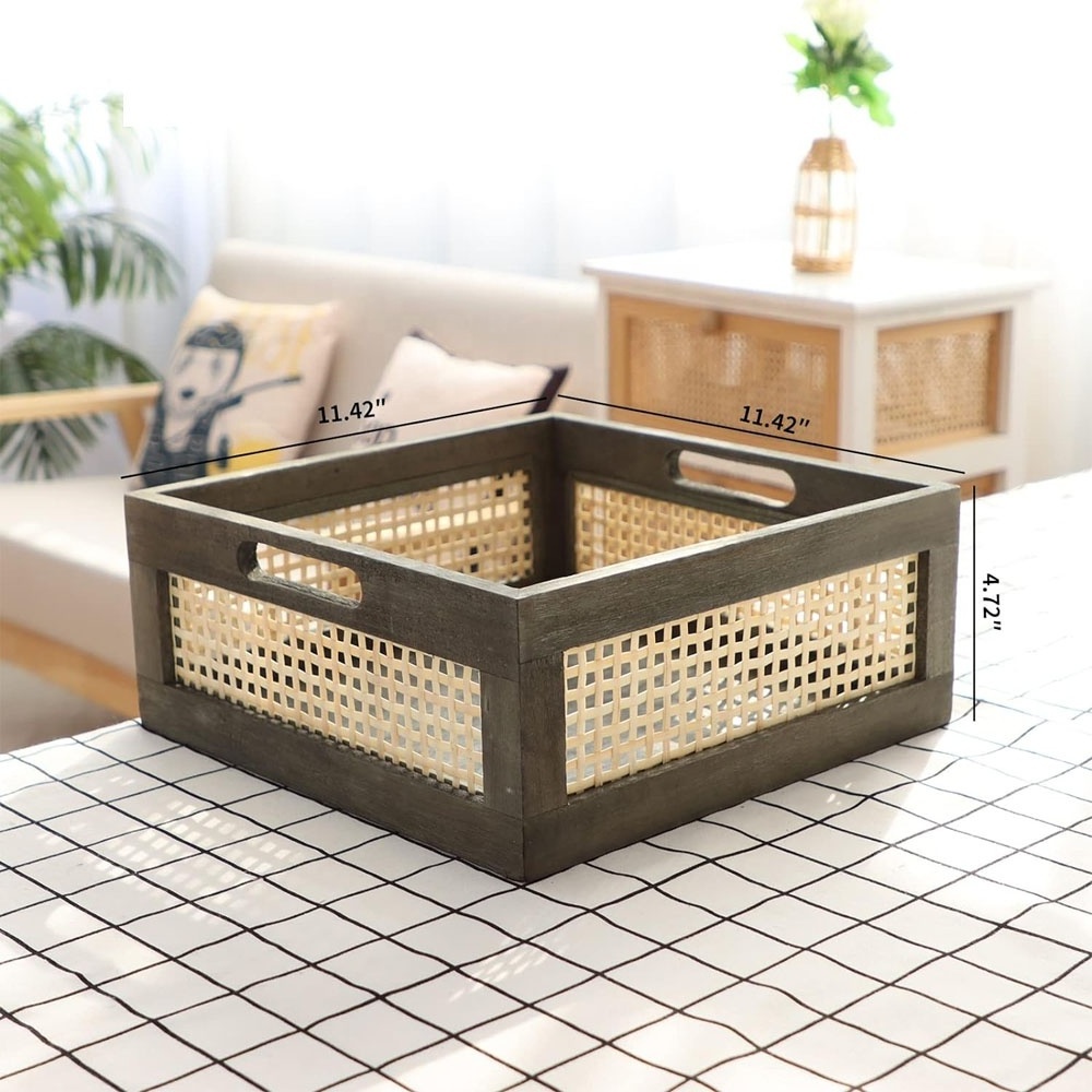 3 pieces bamboo and wood storage box set Kitchen with handle decorative clothes toy laundry closet cabinet shelf drawer storage