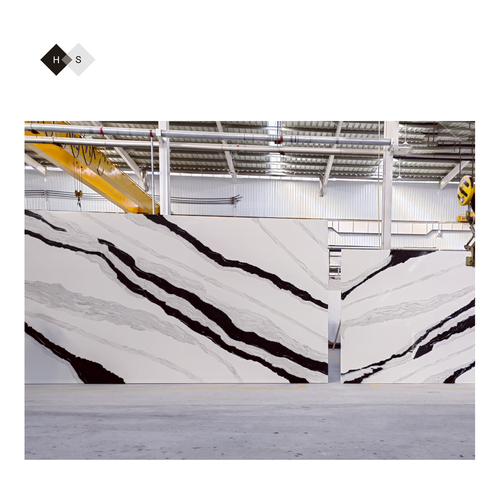 HS Wholesale price panda white marble look quartz stone slabs quartz marble tile for shower walls