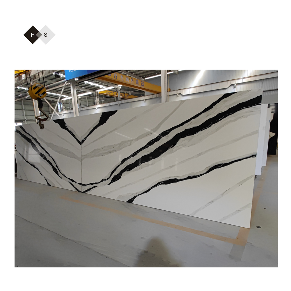 HS Wholesale price panda white marble look quartz stone slabs quartz marble tile for shower walls