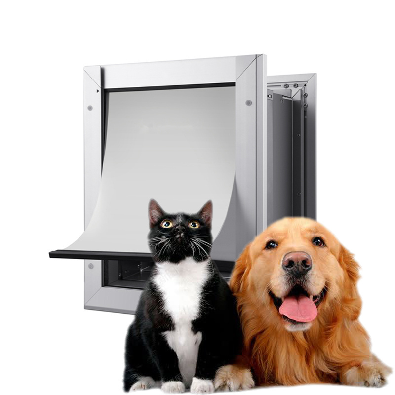 Metal Aluminum Alloy alloy Cat Door Lockable Double Magnetic Flap Dog Door Inner Frame Flap Pet door