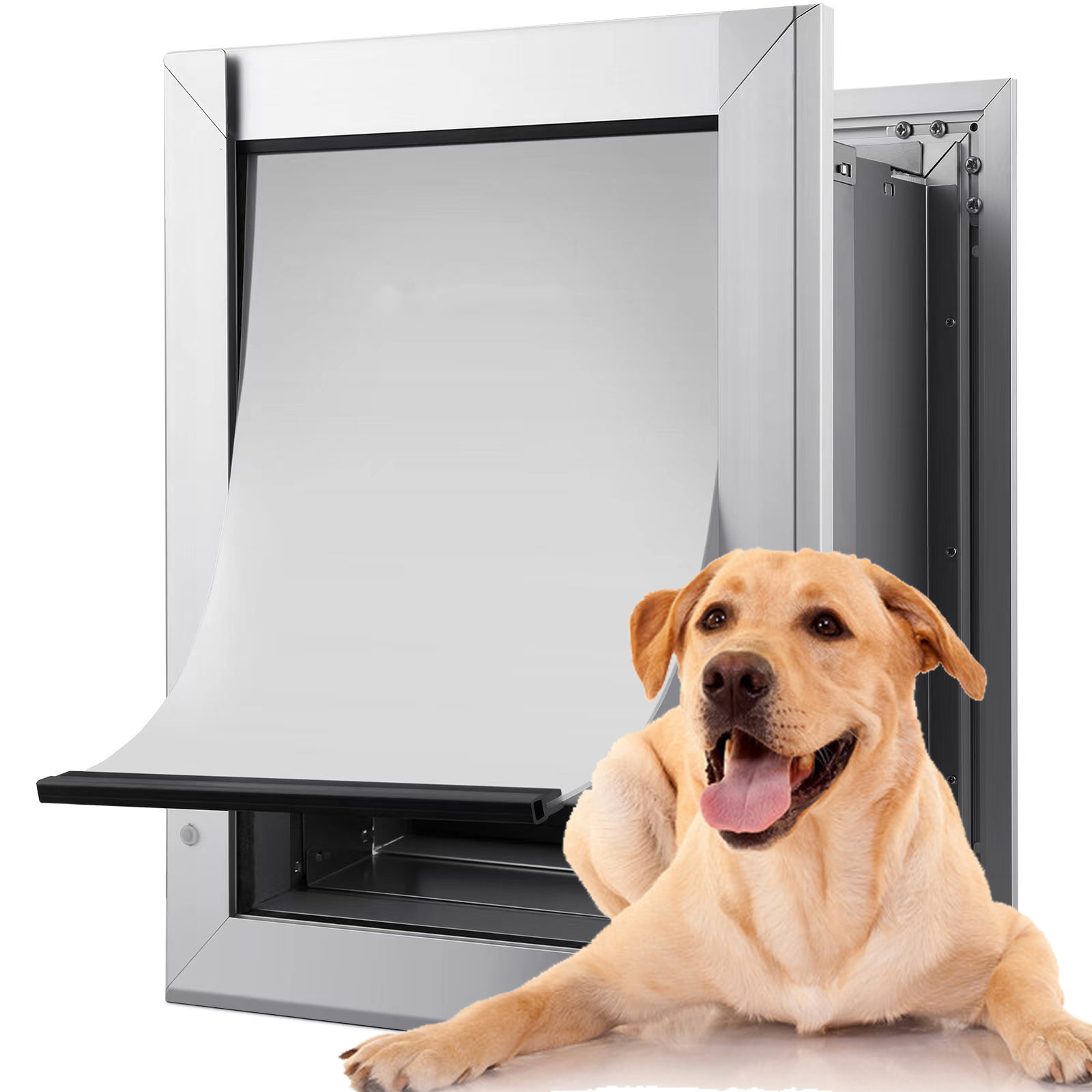 Metal Aluminum Alloy alloy Pet Door Lockable Double Magnetic Flap Dog Door Inner Frame Flap Cat Door