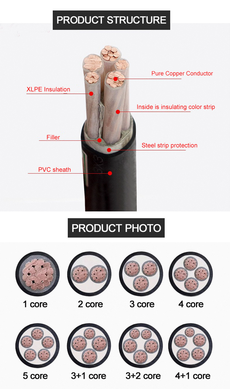 Customized Manufacturers 2 3 4 5 core 0.6/1kv cable PVC/XLPE copper three phase SWA/STA underground electrical wire power cable