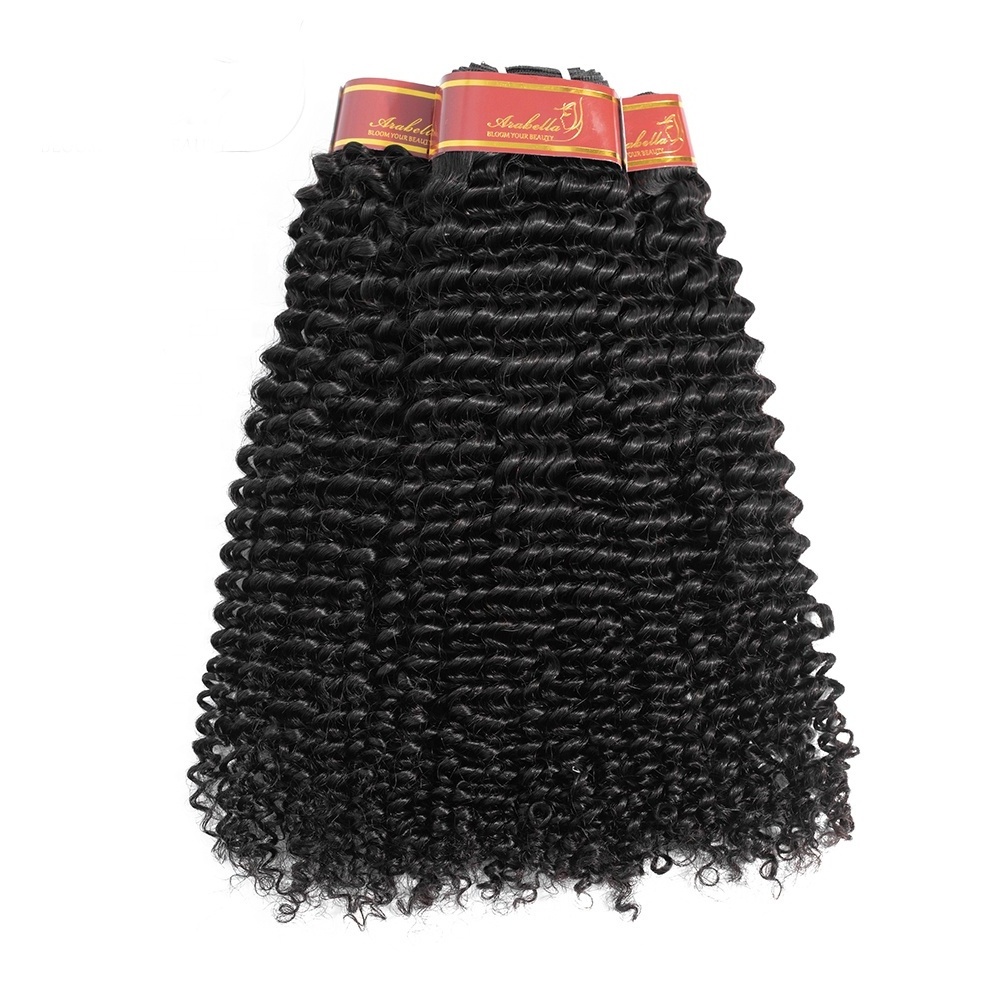 Arebella Factory Unprocessed Natural Color Kinky Curly Remy Virgin Human Hair Bundles Weaves With Frontal Closure