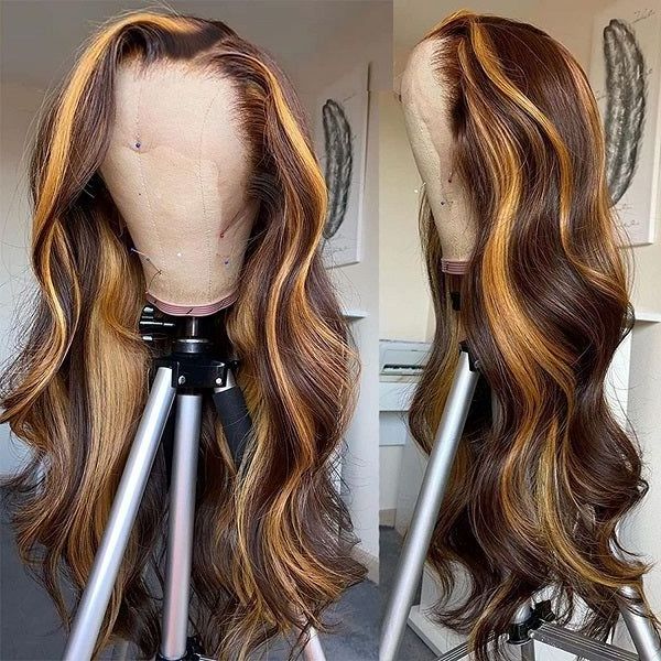 Ombre Color Glueless HD Full Lace Frontal Human Hair Wigs PrePlucked Brazilian Highlight Color Lace Front Wigs