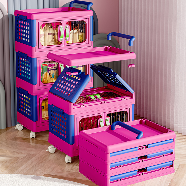 Polychrome wheels toys organizer kids storage boxes organization plastic home appliance closet storage with basket