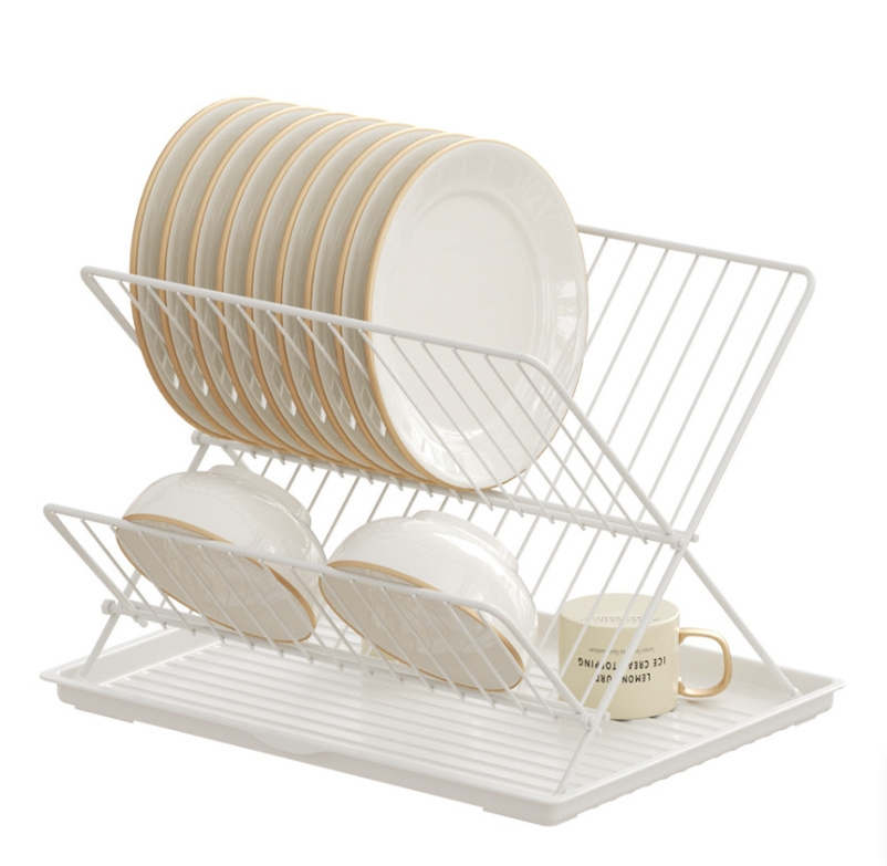 X-shaped Folding Dish Pan Draining Drain Holder Rack with Tray Bowl Sink Rack Kitchen Shelf Plate Storage Holder