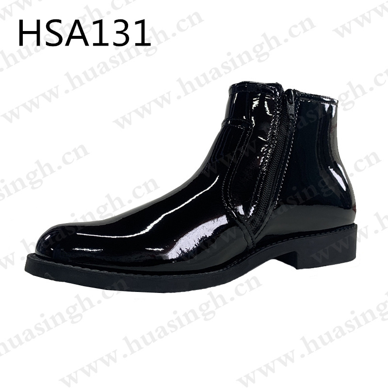 LLJ, black shining patent leather men office shoes double side zip uniform half boots HSA131