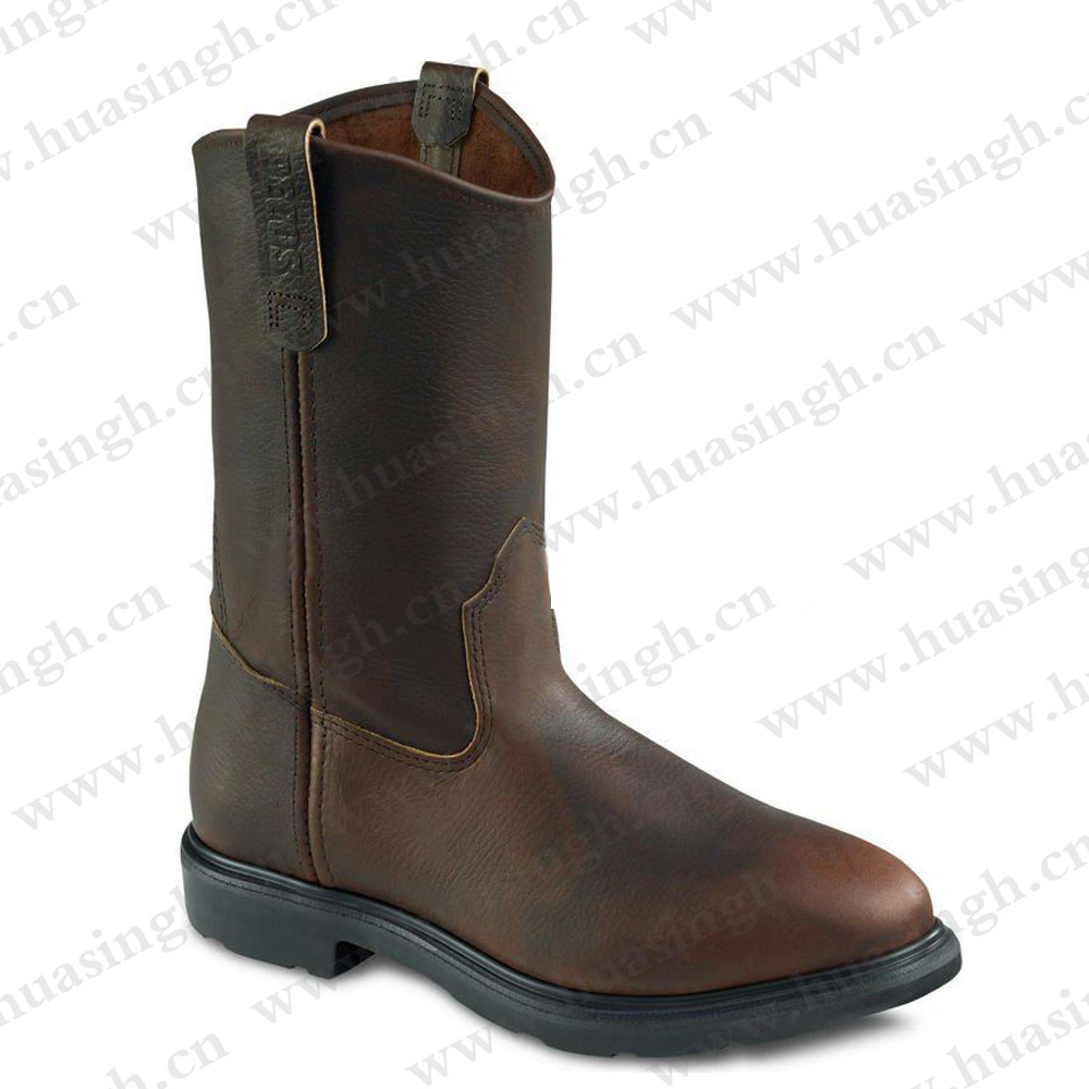 WCY,Pull on red crazy horse leather western cowboy safety boots with steel shank