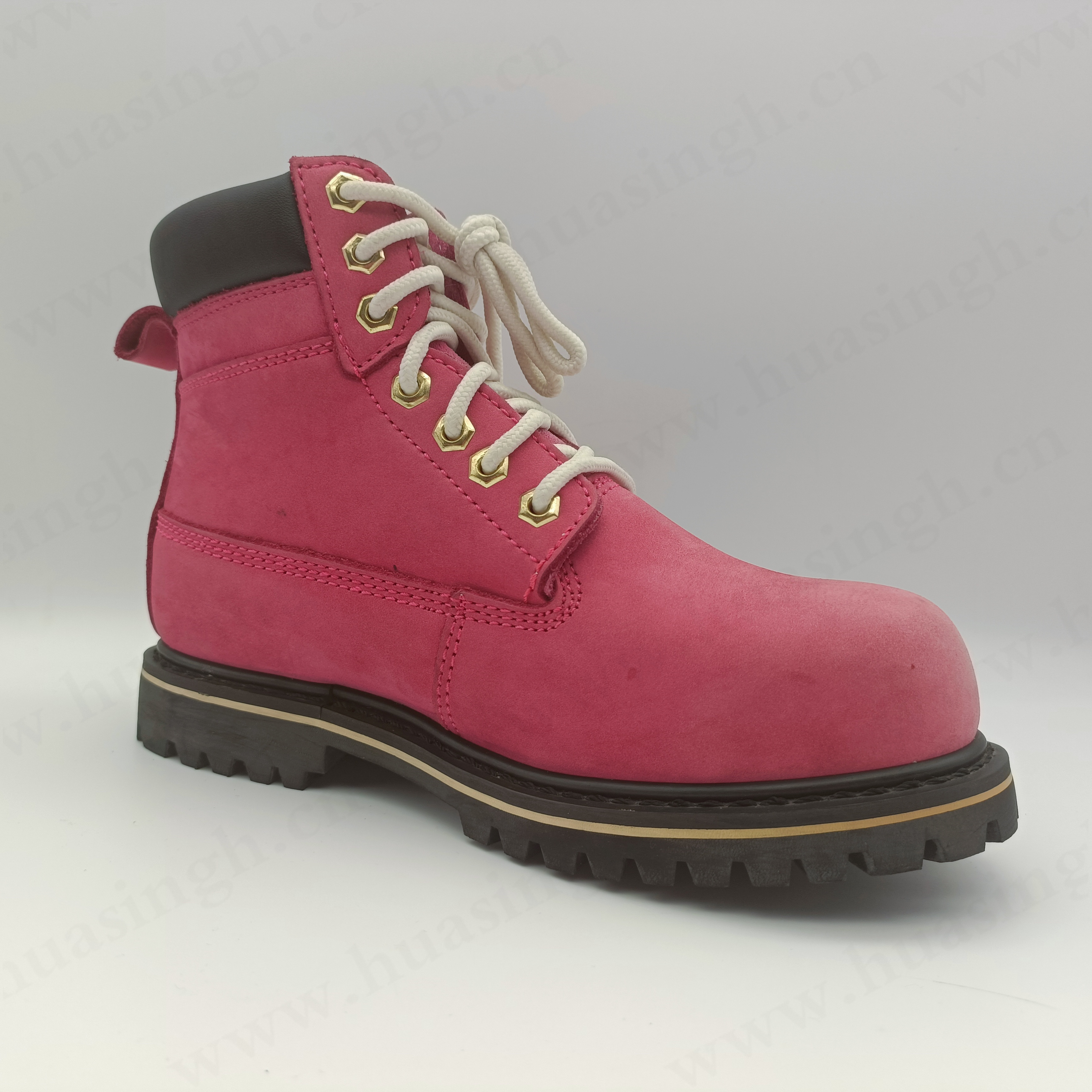 LXG,fashion pink color with steel toe anti-puncture safety boots middle-cut lace up style women work boots HSB288