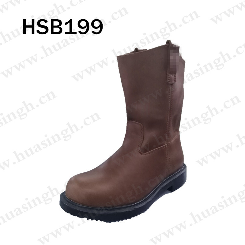 XC, cowboy western style pull-on work boots brown crazy horse safety boots with steel toe HSB199