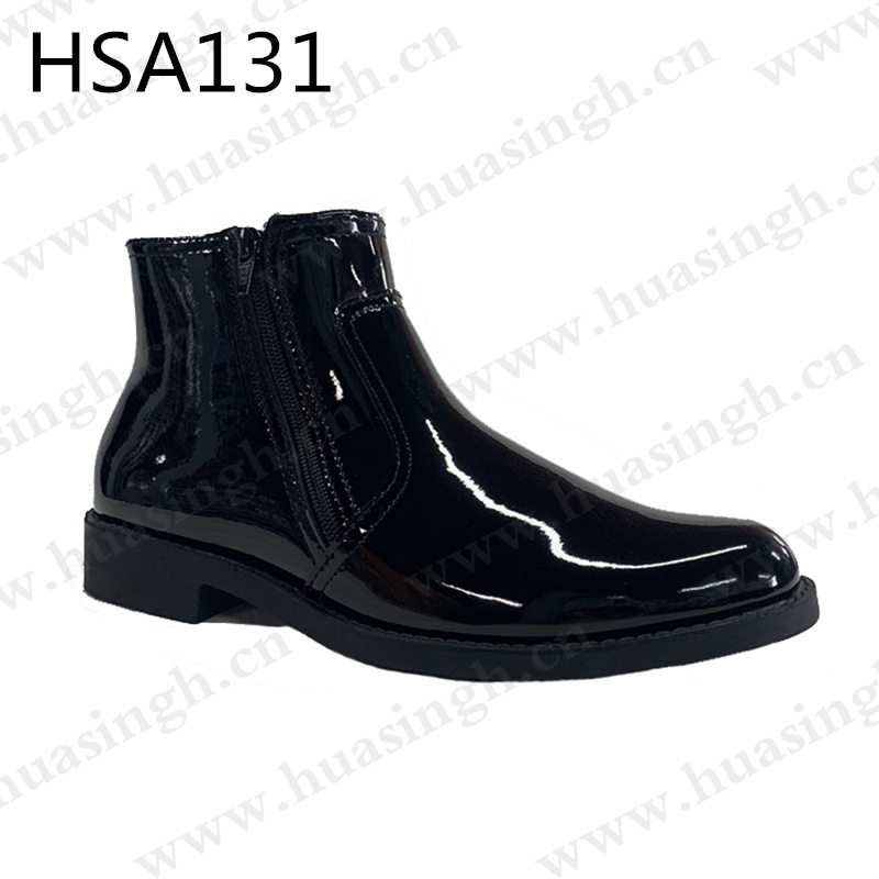 LLJ, black shining patent leather men office shoes double side zip uniform half boots HSA131