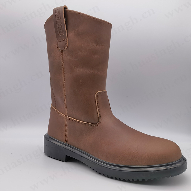 LLJ,cowboy western style red brown steel toe long security boots