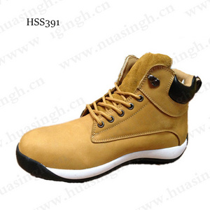 LXG,honey color round toe middle-cut anti-hit safety boots nice quality nubuck leather upper men hiking boots for sale HSS391